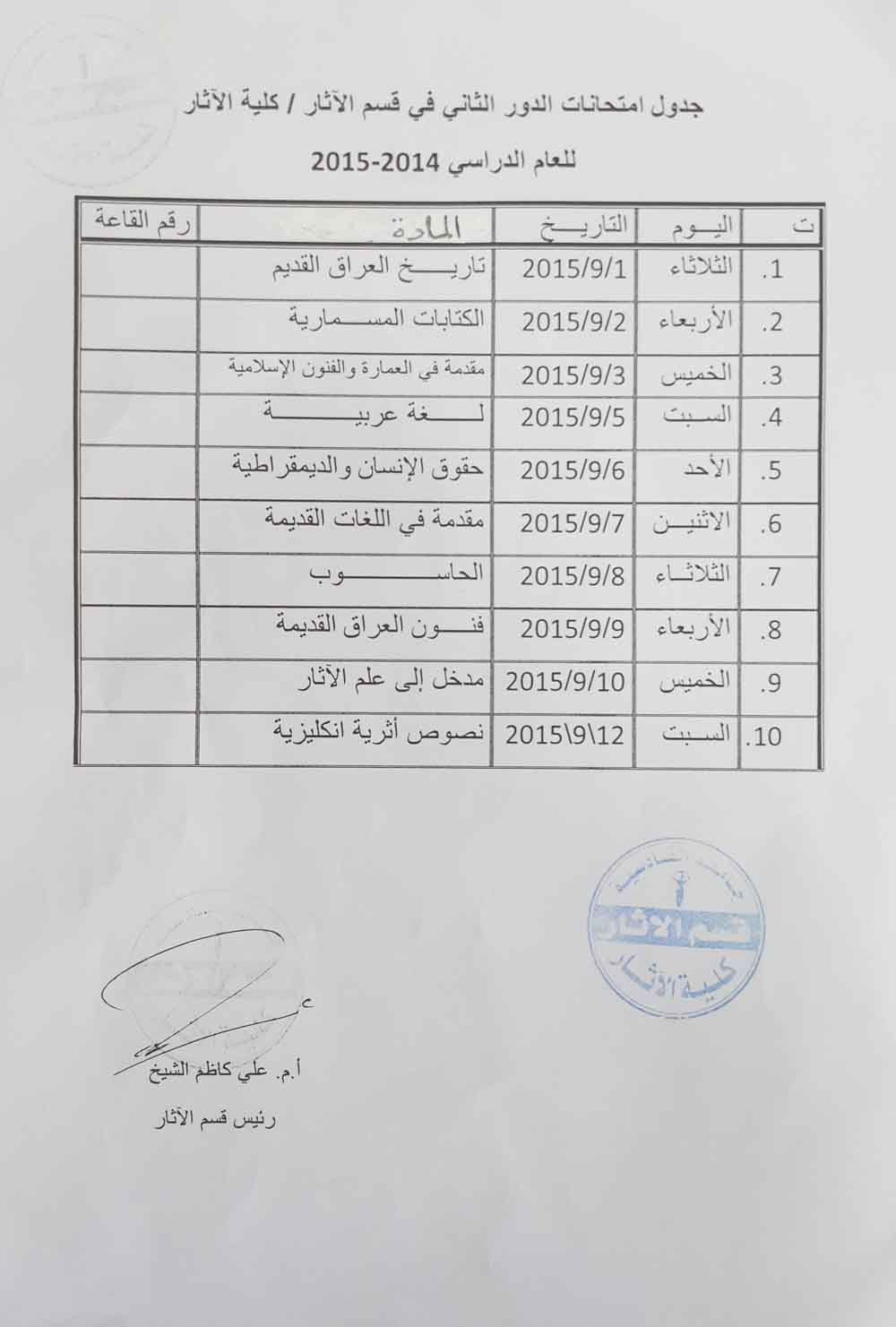 جدو قسم الاثار